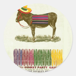 Pegatina Redonda Pin the tail on the Donkey