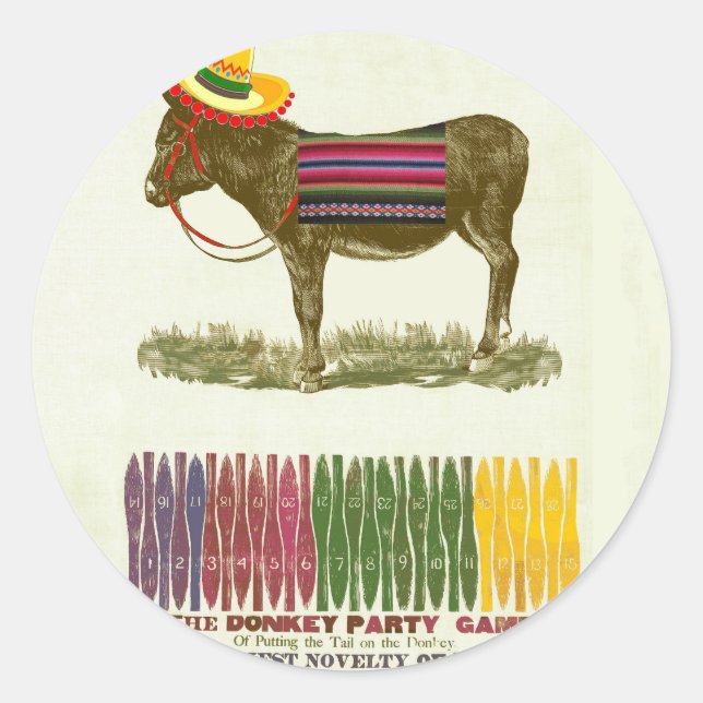 Pegatina Redonda Pin the tail on the Donkey (Anverso)