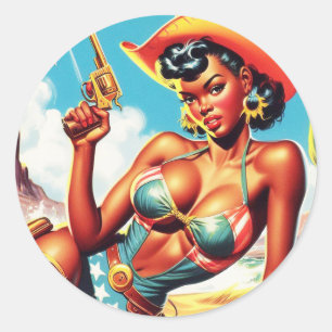 Pegatina Redonda Pin-up retro occidental