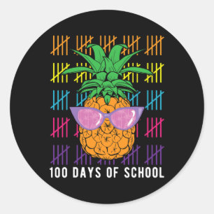 Pegatina Redonda Piña 100 Días De Profesora Escolar Y Estudiante G