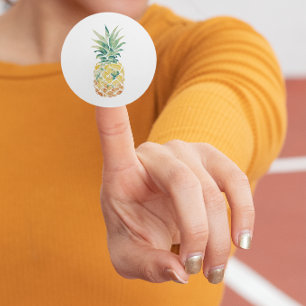 Pegatina Redonda Piña acuarela
