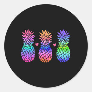 Pegatina Redonda Piña Aloha Hawái Frutas Tropicales Verano Vacacion