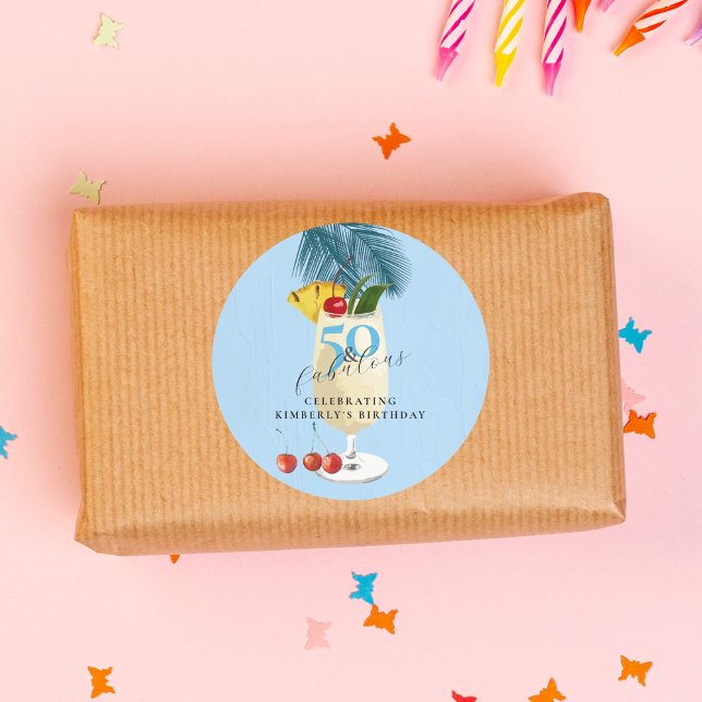 Pegatina Redonda Pina Colada Cherry Cocktail 50 cumpleaños (Subido por el creador)