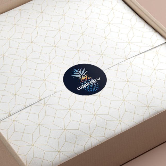 Pegatina Redonda Piña de puesta de sol tropical personalizada (Subido por el creador)