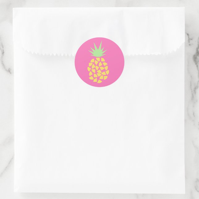 Pegatina Redonda Piña Diversión Cuidada Rosa Caliente (Bolso)