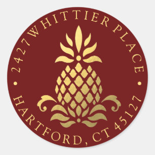 Pegatina Redonda Piña dorada Dirección Con Iniciales