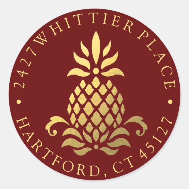 Pegatina Redonda Piña dorada | Dirección Con Iniciales (Anverso)
