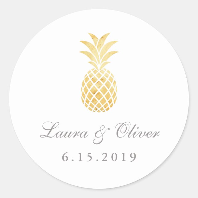 Pegatina Redonda Piña dorada tropical (Anverso)