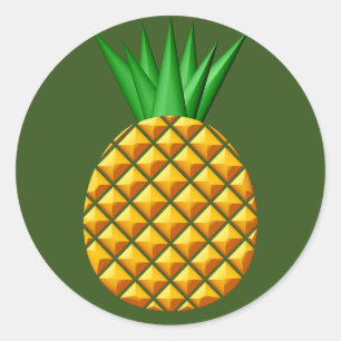 Pegatina Redonda Piña En Fondo Verde