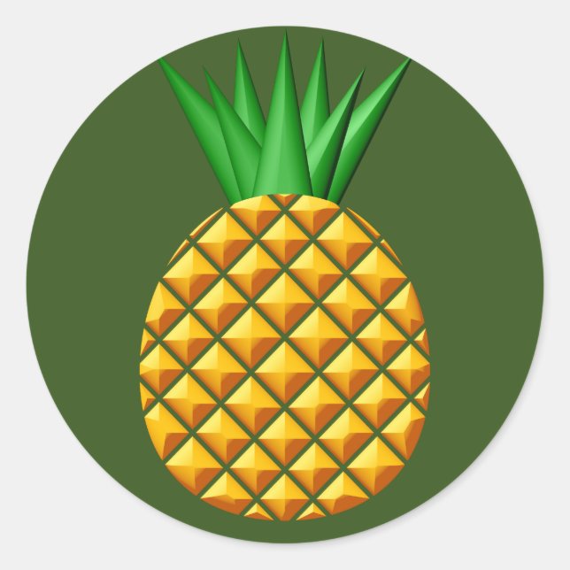 Pegatina Redonda Piña En Fondo Verde (Anverso)