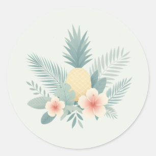 Pegatina Redonda Piña floral y Hawaiana