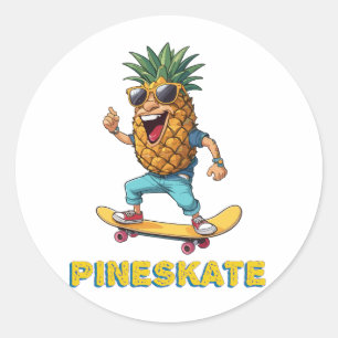Pegatina Redonda Piña personalizado con gafas de sol en una tabla d