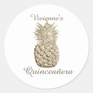Pegatina Redonda Piña Quinceanera del oro