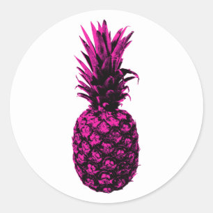 Pegatina Redonda Piña rosa rosa rosa tropical moderna de la época d