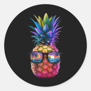 Pegatina Redonda Piña Sungles Aloha Playas Hawái Fiesta Hawaiano