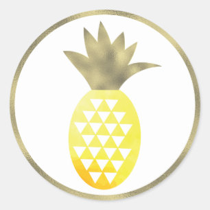 Pegatina Redonda Piña Tropical Acuarela Simulado Foil Pina