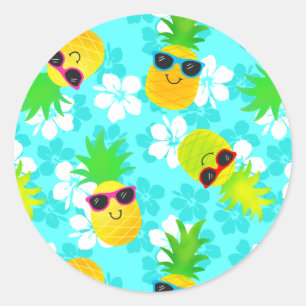 Pegatina Redonda Piñas tropicales del verano divertido