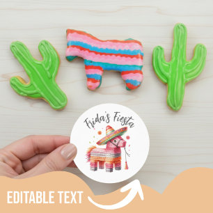 Pegatina Redonda Piñata de Acuarela Mexicana Sombrero Nombre Person