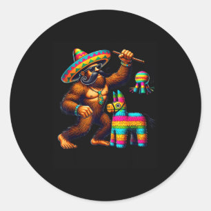 Pegatina Redonda Piñata de Bigfoot Cinco De Mayo Sasquatch Mexicano