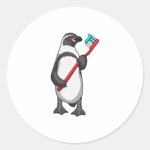 Pegatina Redonda Pincel de dientes de pingüino