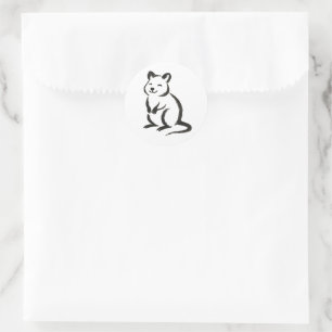 Pegatina Redonda Pincel de Tinta Quokka – Diseño de Animal Minimali