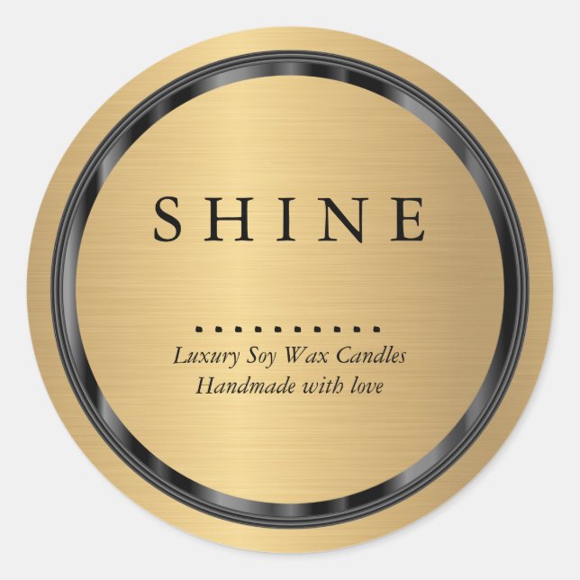 Pegatina Redonda Pincel dorado y marco negro (Anverso)