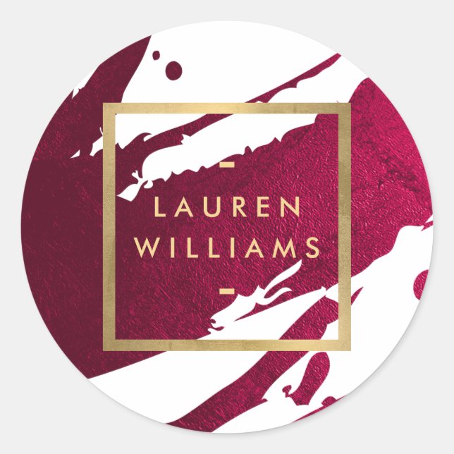 Pegatina Redonda Pinceladas abstractas de rubí rojo profundo (Anverso)