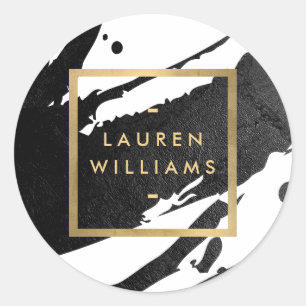 Pegatina Redonda Pinceladas abstractas de tinta negra