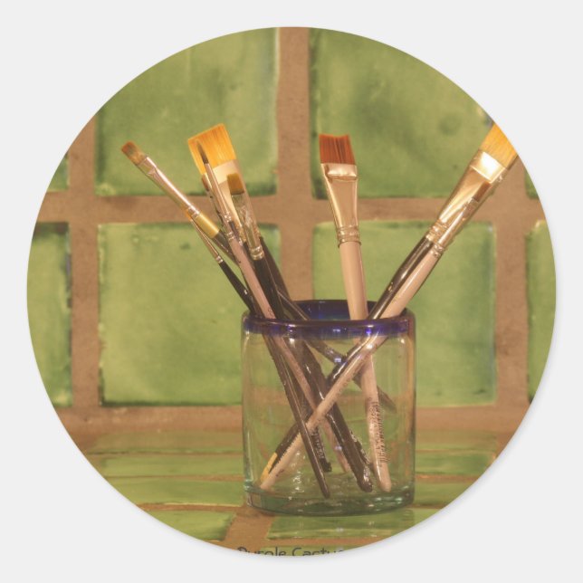 Pegatina Redonda Pinceles (Anverso)
