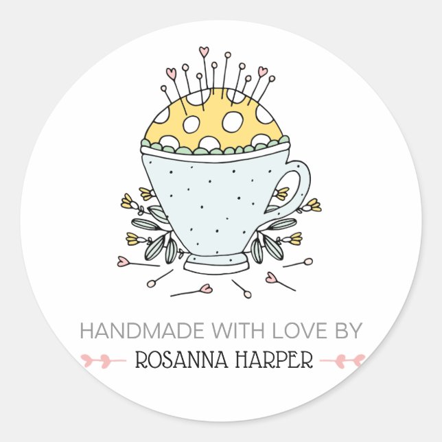 Pegatina Redonda Pincushion Quilter Saving Biz (Anverso)