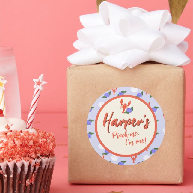 Pegatina Redonda "¡Píndeme! Soy uno" Cumpleaños de la Langosta Cost (Fiesta)