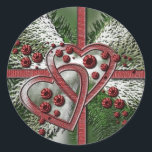 Pegatina Redonda Pine Berry Hearts Christmas Stickers<br><div class="desc">Navidades sellos postales y sellos postales de vacaciones para Navidades con sobres de tarjetas y sobres de tarjetas de vacaciones. Todos estos sellos de temporada son sellos de correo de verdad, personalizable y personalizables del Servicio Postal de los Estados Unidos (USPS). También hacen grandes regalos para la temporada de Navidades...</div>