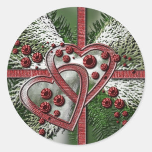 Pegatina Redonda Pine Berry Hearts Christmas Stickers
