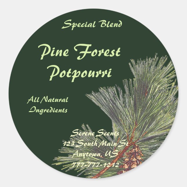 Pegatina Redonda Pine Bough on Forest Green (Anverso)