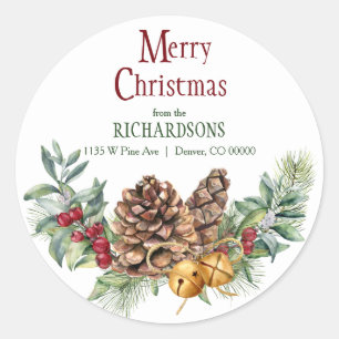 Pegatina Redonda Pine Cone Jingle Bells Navidades Dirección de reto