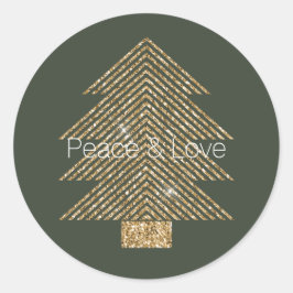 Pegatina Redonda Pine Green Gold Glitzy Purpurina Árbol de Navidad