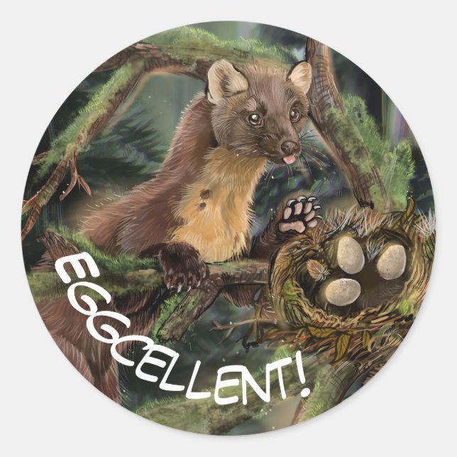 Pegatina Redonda Pine Marten Europeo (Anverso)