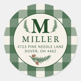 Pegatina Redonda Pine Needle Lane Monogram - Deep Pine Green