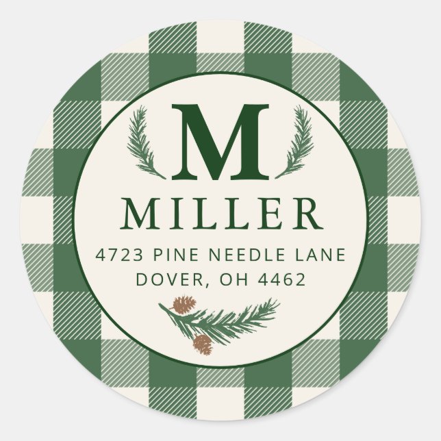 Pegatina Redonda Pine Needle Lane Monogram - Deep Pine Green (Anverso)
