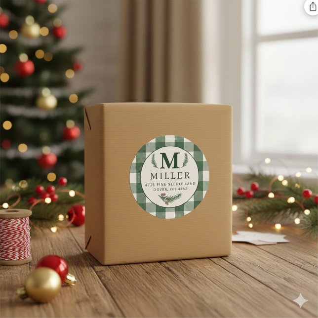 Pegatina Redonda Pine Needle Lane Monogram - Deep Pine Green (Subido por el creador)