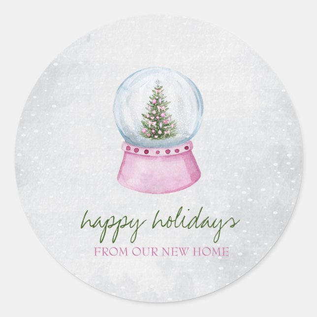 Pegatina Redonda Pine Tree Globe Snow Holiday   (Anverso)