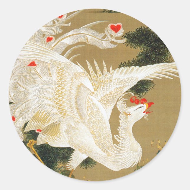 Pegatina Redonda Pine Tree & Phoenix (Love Heart Phoenix), Jakuchu (Anverso)