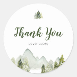 Pegatina Redonda Pine Tree Rustic Adventure Baby Shower