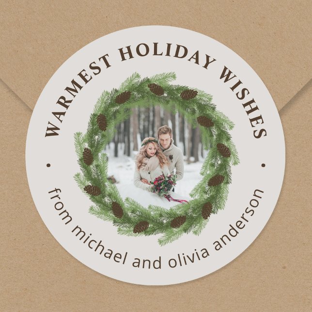 Pegatina Redonda Pine Wreath Merry Christmas Circle Photo (Subido por el creador)