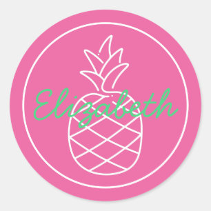 Pegatina Redonda Pineapita rosa y verde personalizada