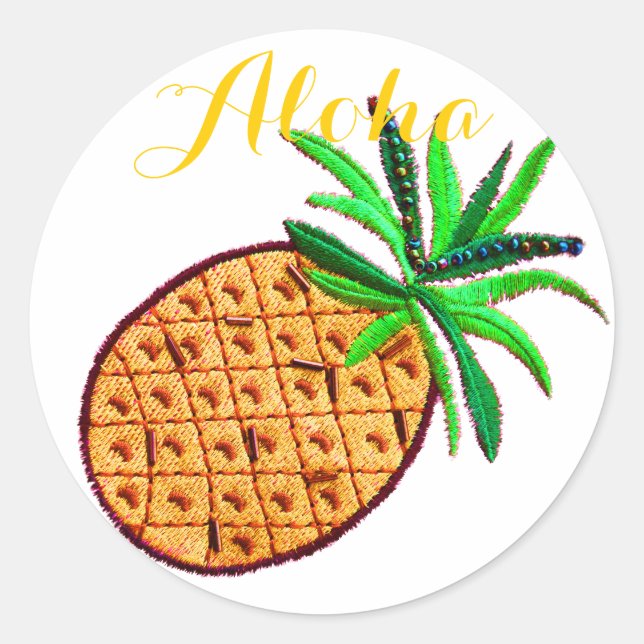 Pegatina Redonda Pineapple Aloha (Anverso)