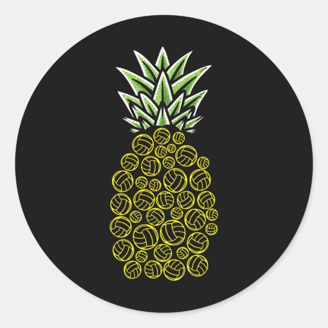Pegatina Redonda Pineapple Aloha Bebe Voleibol de playa Hawaii - (Anverso)