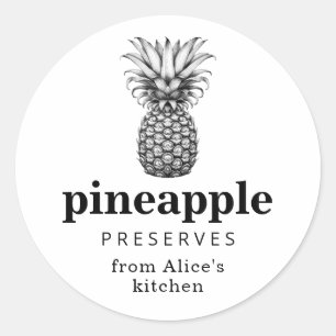 Pegatina Redonda Pineapple casero en blanco y negro