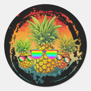 Pegatina Redonda Pineapple Divertido Vibraciones de Verano