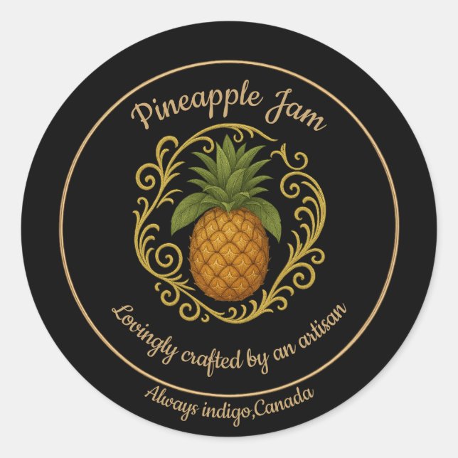 Pegatina Redonda Pineapple Glow – Artisan Jam Label (Anverso)